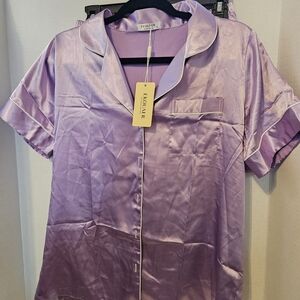 Ekouaer Women's Lavender Satin Pajama Set